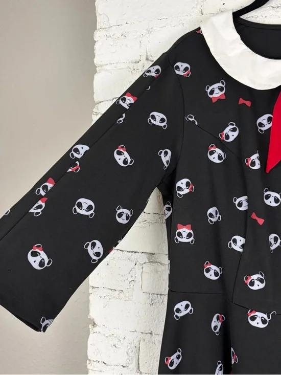 Unique Vintage Panda Retro Pinup Rockabilly Fit Flare Black Bow Dress 3X 20 - Picture 9 of 15